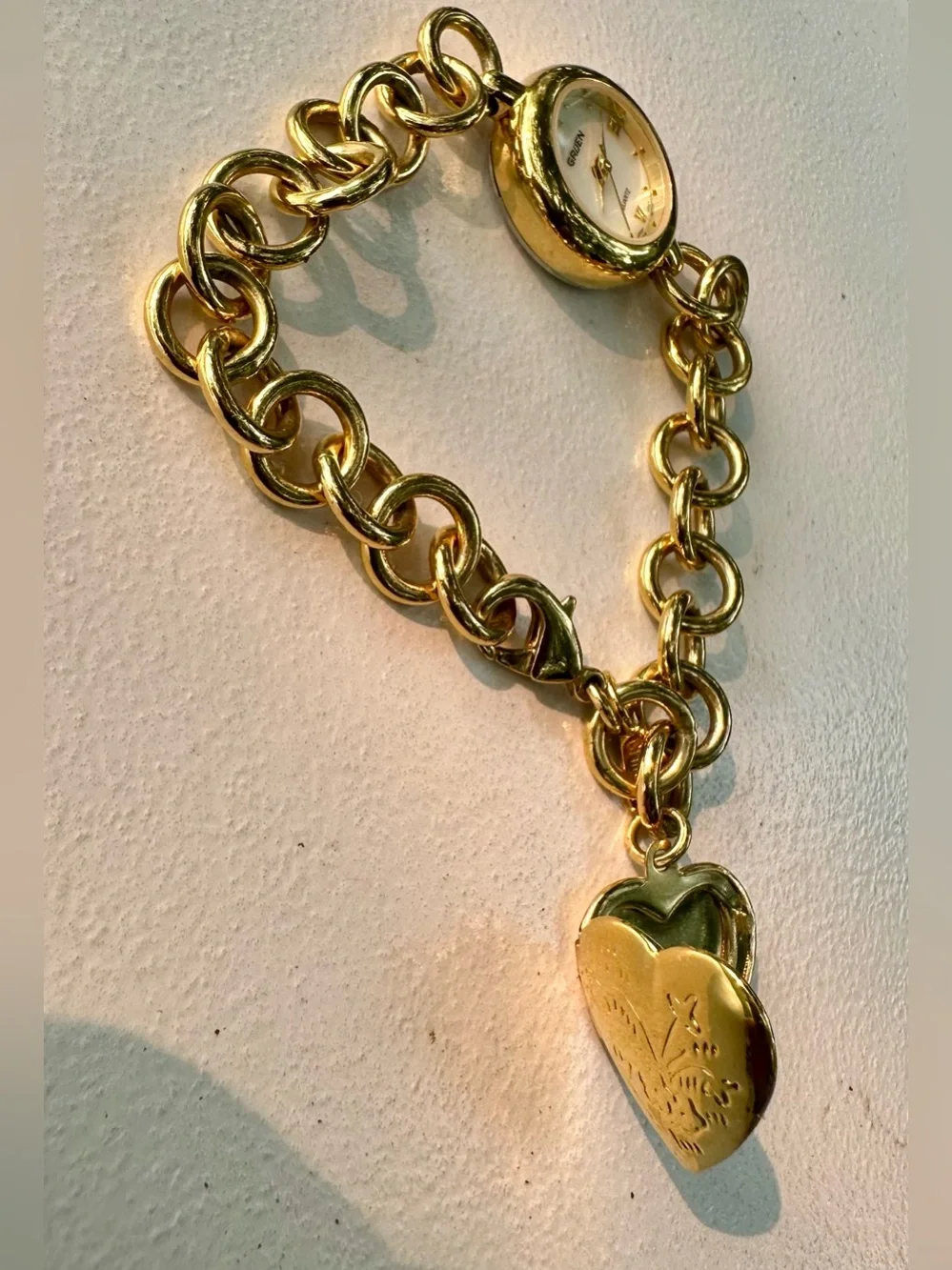 Gold-Tone Heart Charm Bracelet Watch - Unbranded